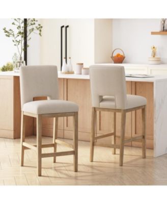 Modern Bar Stool with Rubberwood Legs & L-Backrest Set of 2
