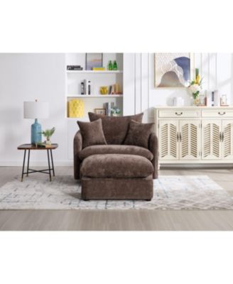 Oversized Swivel Accent Chair with Ottoman & Pillows