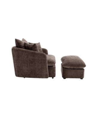 Oversized Swivel Accent Chair with Ottoman & Pillows
