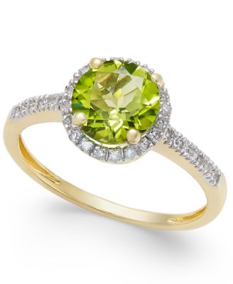 Peridot (1-1/3 ct. t.w.) and Diamond (1/8 ct. t.w.) Ring in 14k Gold