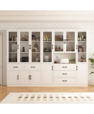 Large 19-Shelf Wood Standard Bookcase With Adjustable Shelves,5 Drawers