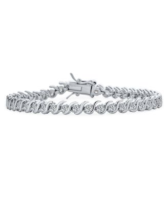 Fancy Cocktail CZ Cubic Zirconia Wave S-Link Swirl Tennis Bracelet Silver Plated