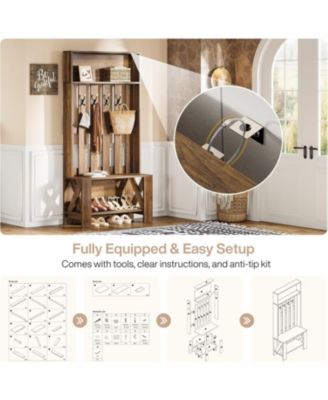 Hall Tree with Shoe Bench and Shoe Storage, 70.8" Tall Freestanding Coat Rack with Hooks