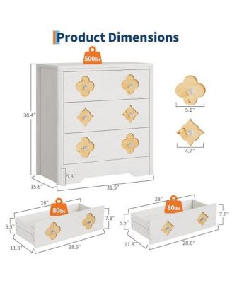 Dresser for Bedroom, Chest of Dressers 30.4" Tall Dresser for Closet with 3 Decorative Drawer Front Boho Night Stand Large Clothes Storage