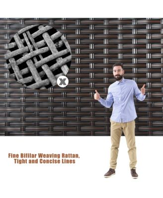 4PCS Patio Rattan Conversation Furniture Set Cushioned Seat Glass Table