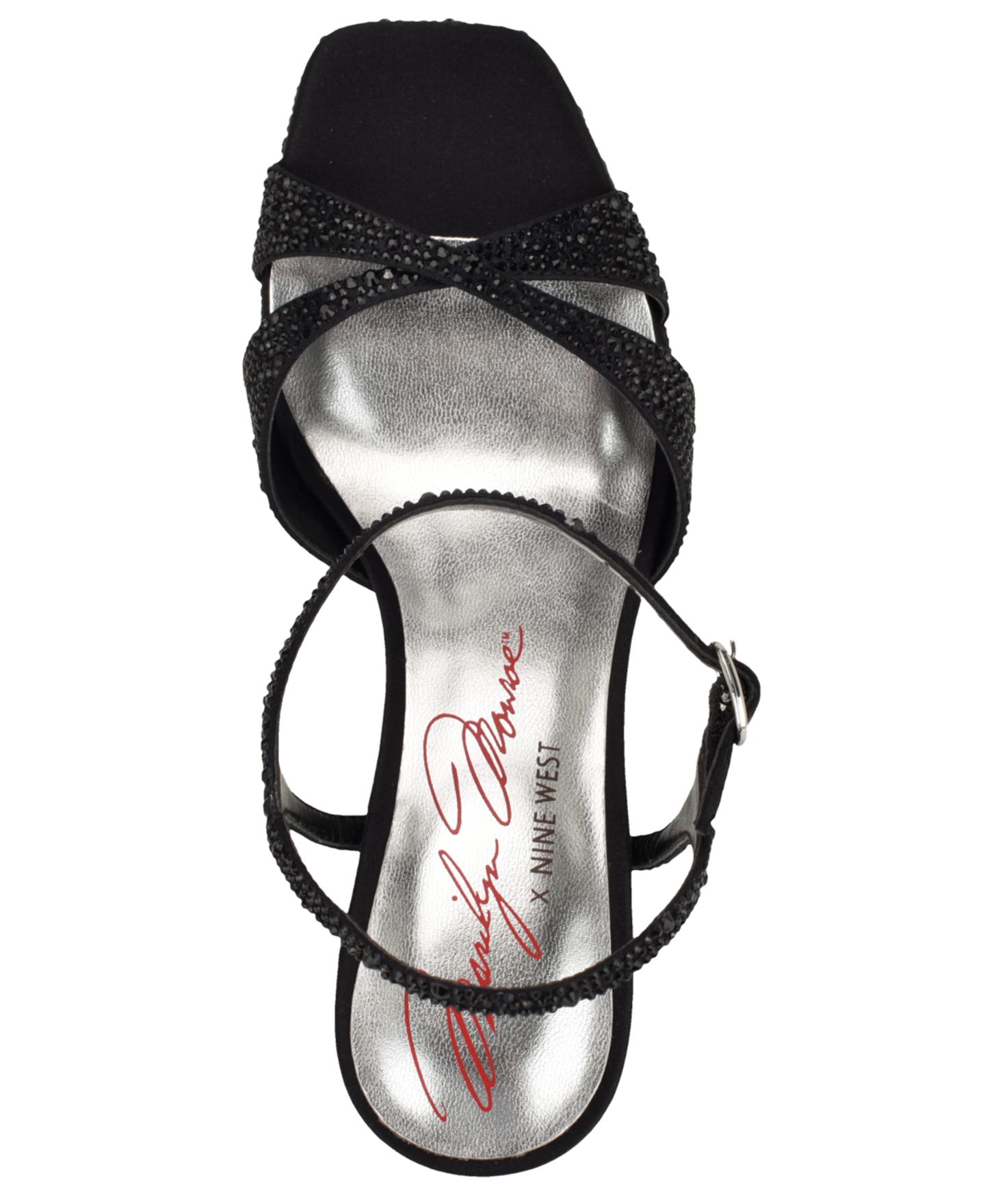 Женские сандалии Nine West x Marilyn Monroe Talent Rhinestone Stiletto Dress Sandals, цвет: Чёрный атласный — фото 4