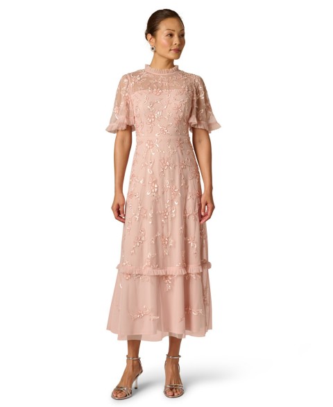 Женские платья Adrianna Papell Women's Ruffle Trim Crewneck Midi Dress