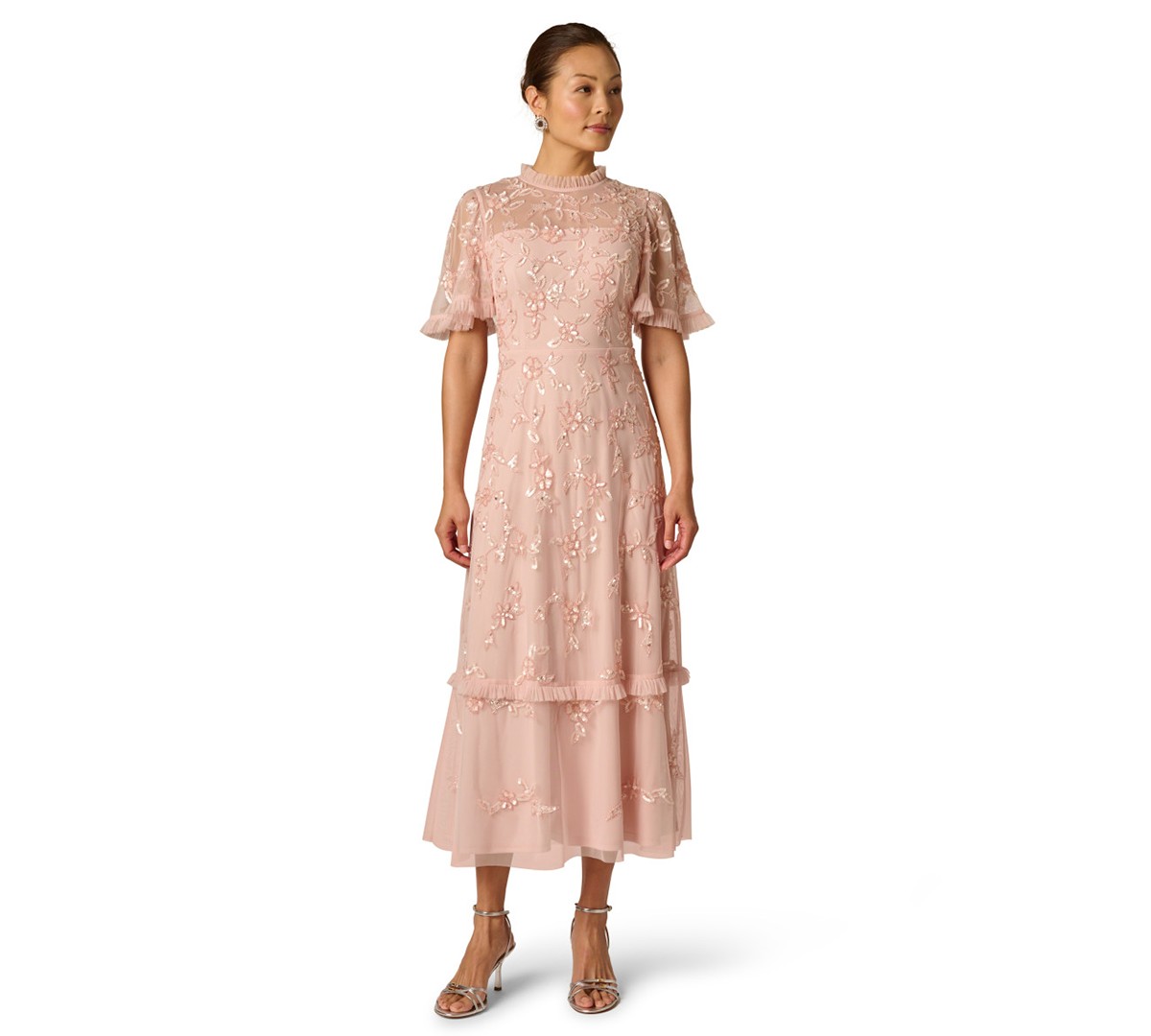 Женские платья Adrianna Papell Women's Ruffle Trim Crewneck Midi Dress — фото 1