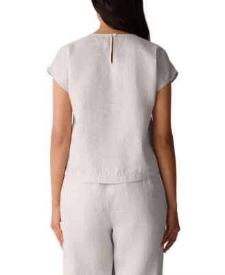 Women's & Plus Size Crinkle Round Neck Striped Square Top