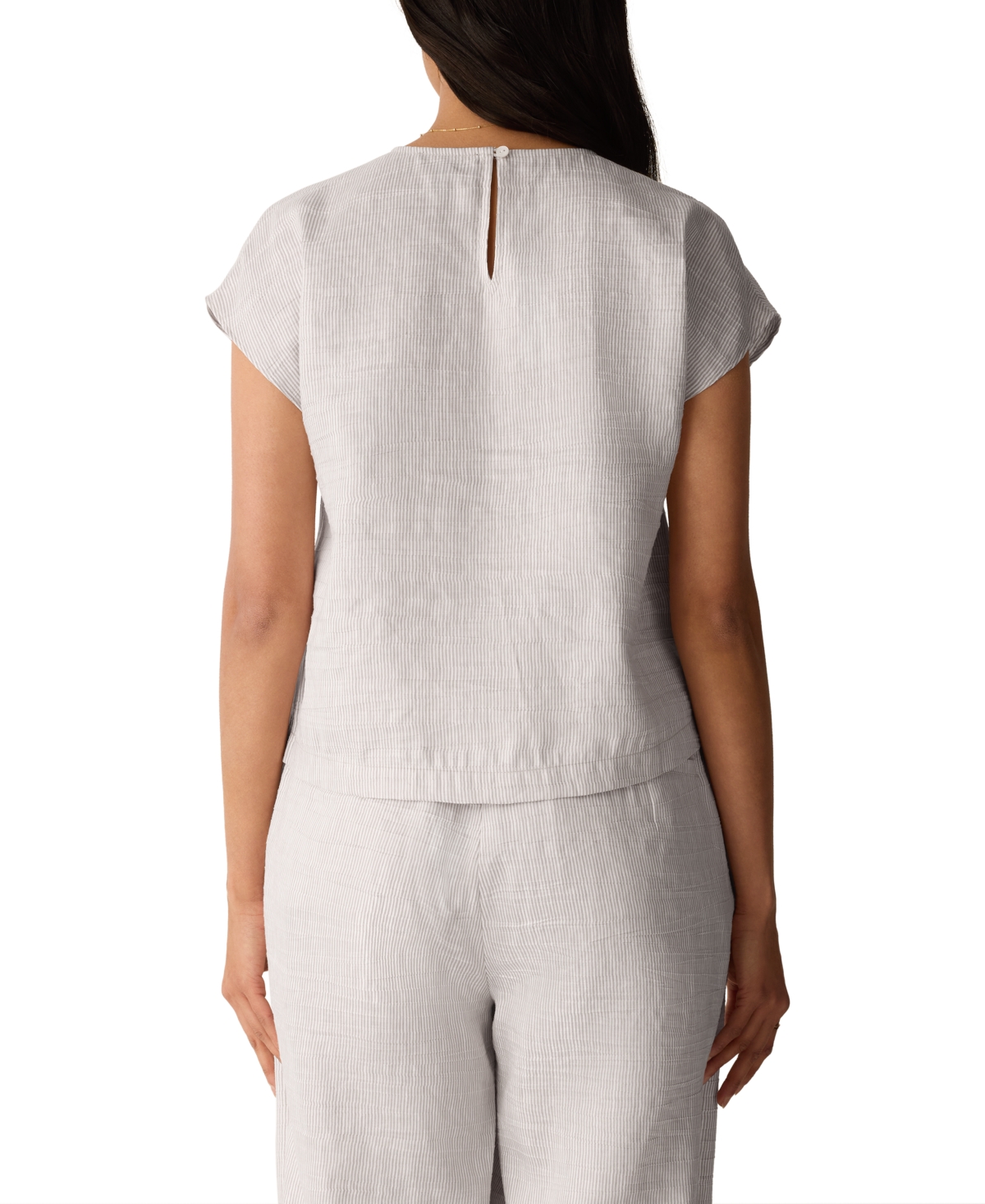 Eileen Fisher Women's Crinkle Round Neck Striped Square Top