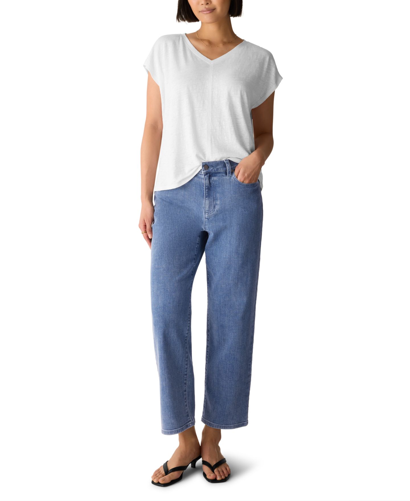 Женская футболка Eileen Fisher & Plus Size Jersey V-Neck Square, цвет: Белый — фото 1