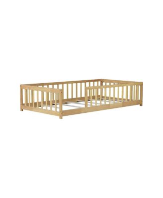 Twin Size Floor Bed with Fence and Safety Guardrails