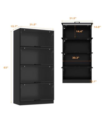 Modern Wood 4-Shelf Bookcase with Doors and 3-Color LED Lights