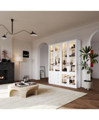 Modern 10-Shelf Accent Bookcase with Glass Doors, LED Lights