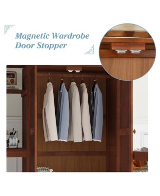 Full Size Walnut Loft Bed with Desk, Shelves, Wardrobe & Stairs