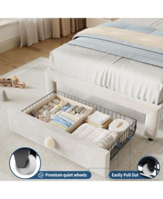Twin Upholstered Platform Bed Frame Headboard Storage Drawer Velvet Princess Bed for Kids Wood Slats No Box Spring Easy Assembly