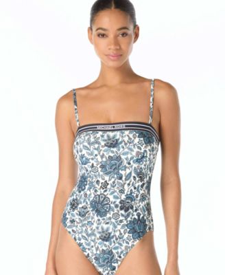 MICHAEL Women's Bandeau Neck Printed One-Piece Swimsuit