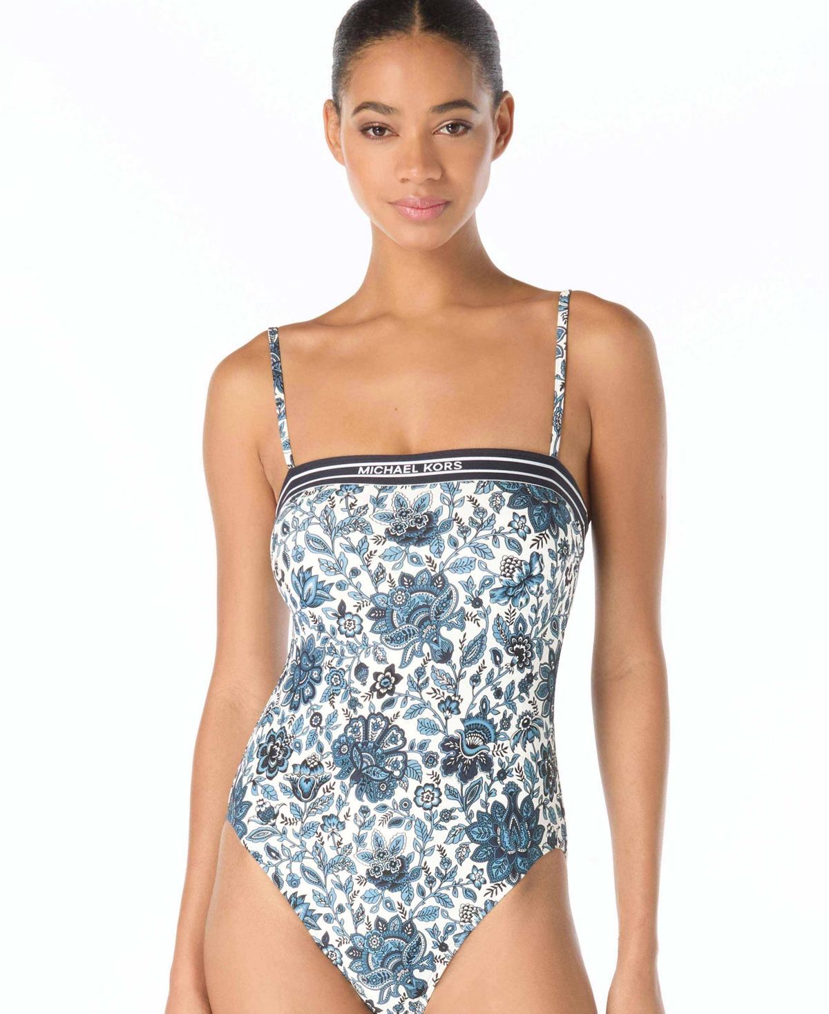 Michael Kors Women's Bandeau Neck Printed One-Piece Swimsuit