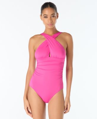 Michael Kors Women's Cross-Neck Smocked One-Piece Swimsuit