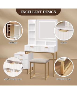 Makeup Vanity Set with LED Mirror 5 Drawers 3 Color Modes