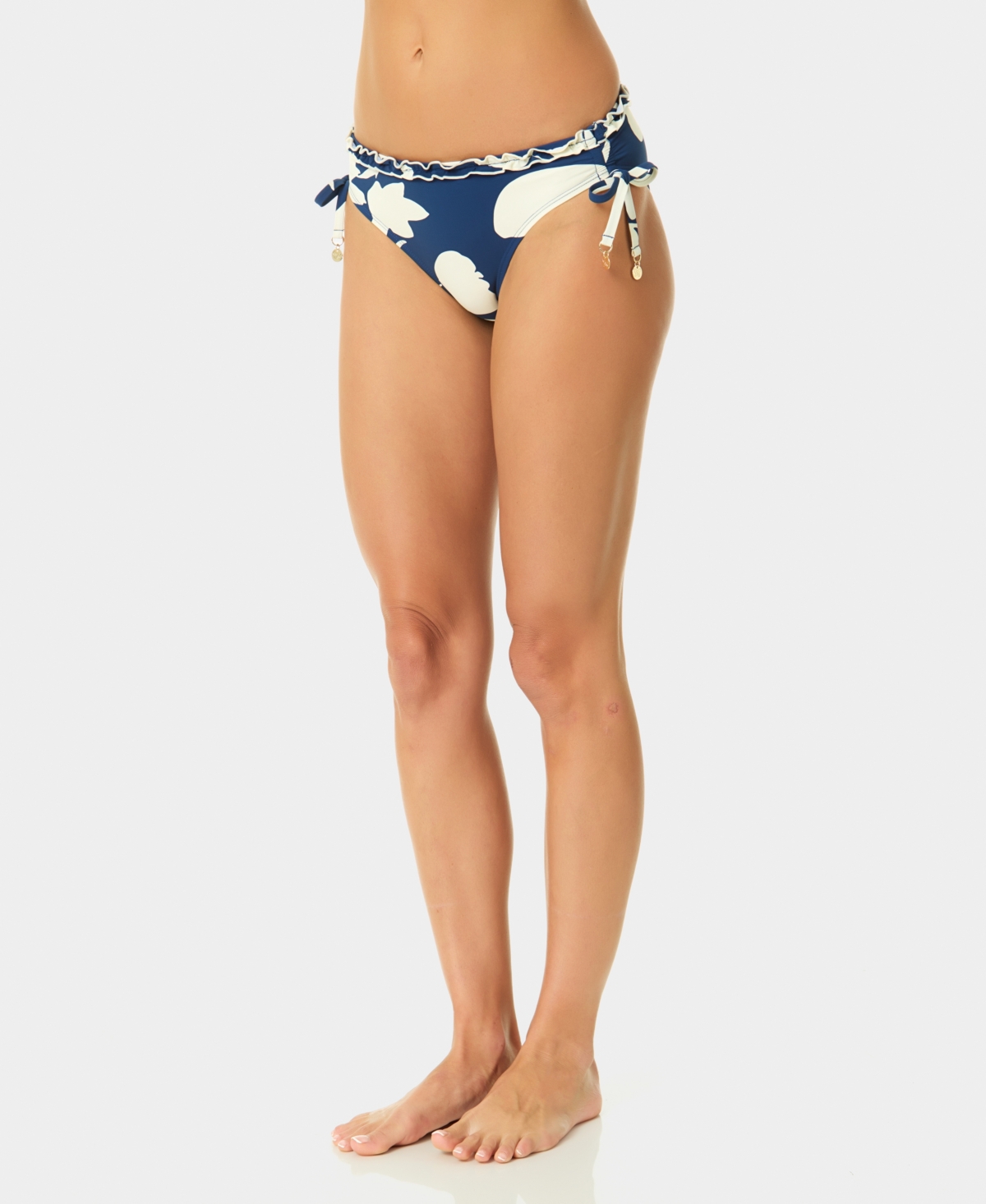 CeCe Women's Pull-On Contrast Ruffle Side-Tie Hipster Swim Bottoms