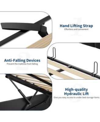 King Bed Frame with Lift Up Storage Upholstered Velvet Storage Headboard Hydraulic Metal Platform No Box Spring