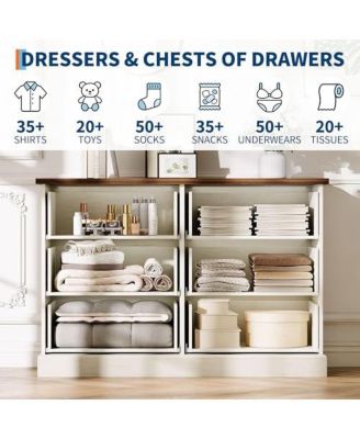 6 Drawer Dresser for Bedroom, Horizontal Chest of Drawers, Fluted Panel Wood Dresser