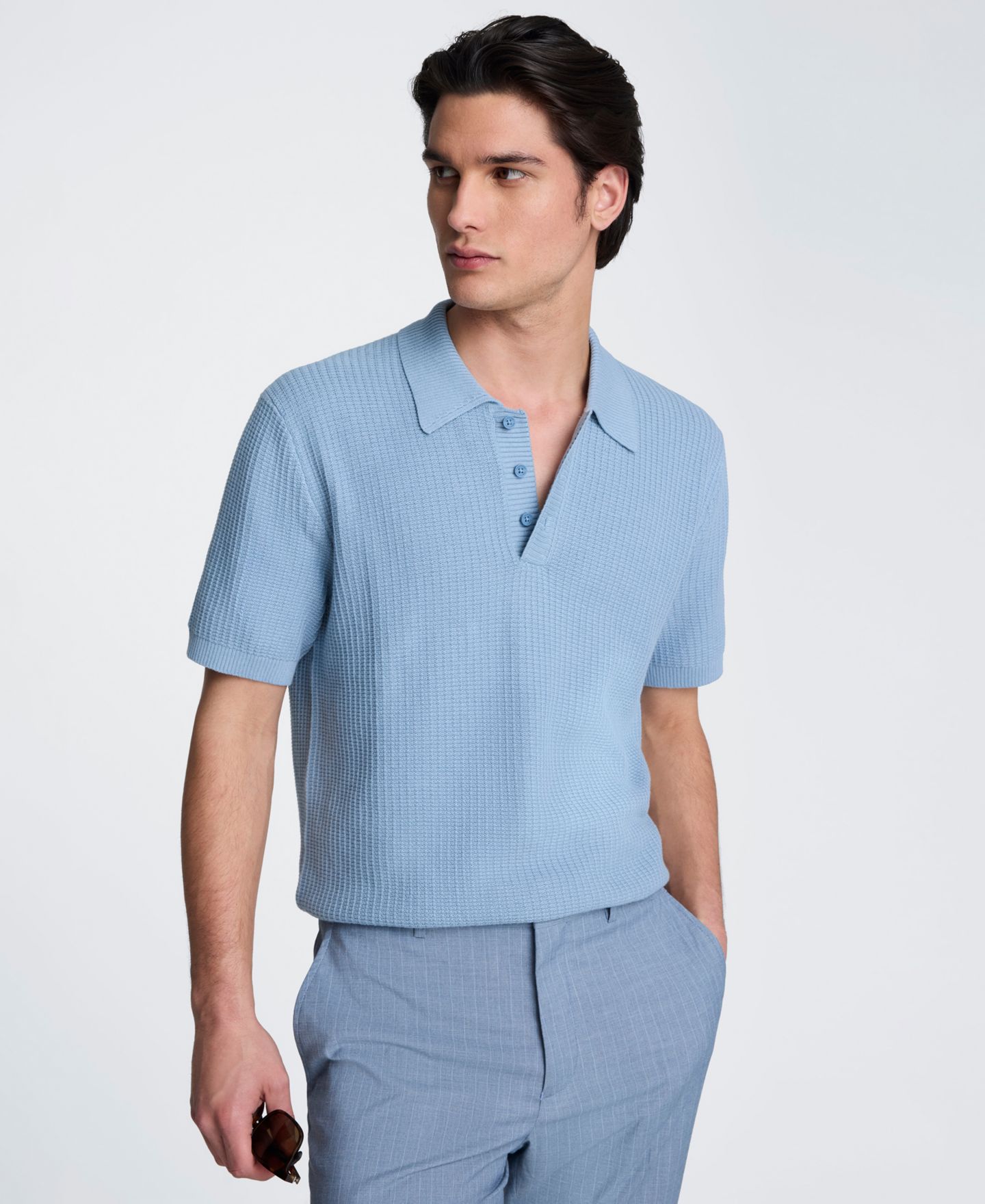 Мужской свитер Kenneth Cole Short-Sleeve Polo Sweater, цвет: Синий — фото 1