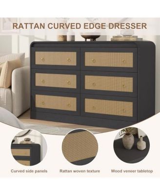 46''Wide Rattan Dresser,6 Drawer Dresser for Bedroom,Dressers & Chests of Drawers