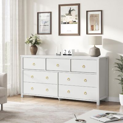 7-Drawer Dresser with Gold Handles, Wood Chest of Drawers for Bedroom, Closet, Living Room & Hallway