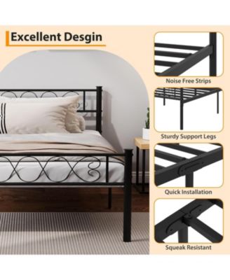 Metal Platform Bed Frame With Headboard Storage Capacity Steel Slats Modern No Box Spring Easy Assembly