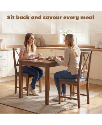 Farmhouse Wooden Dining Chairs Set of Fabric Kitchen Chairs