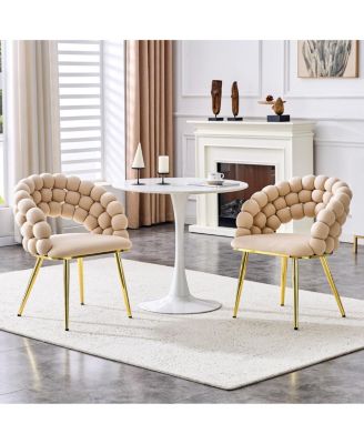 Set of 2 Beige Puffy Bubble Chairs with Gold Legs, Modern Accent Chairs