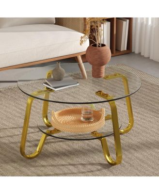  Retro minimalist metal frame glass coffee table, 31.5