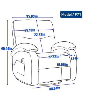 Hot massage manual lounge chair with rocker arms, rotating fabric, cup holder