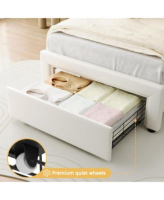  Smart Led Bed Frame Faux Leather Headboard Platform Kids Wooden Slats No Box Spring  With Drawer