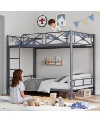 Metal   Over Twin Bunk Bed Industrial Heavy Duty Guardrails Space Saving Steel Frame School Bedroom