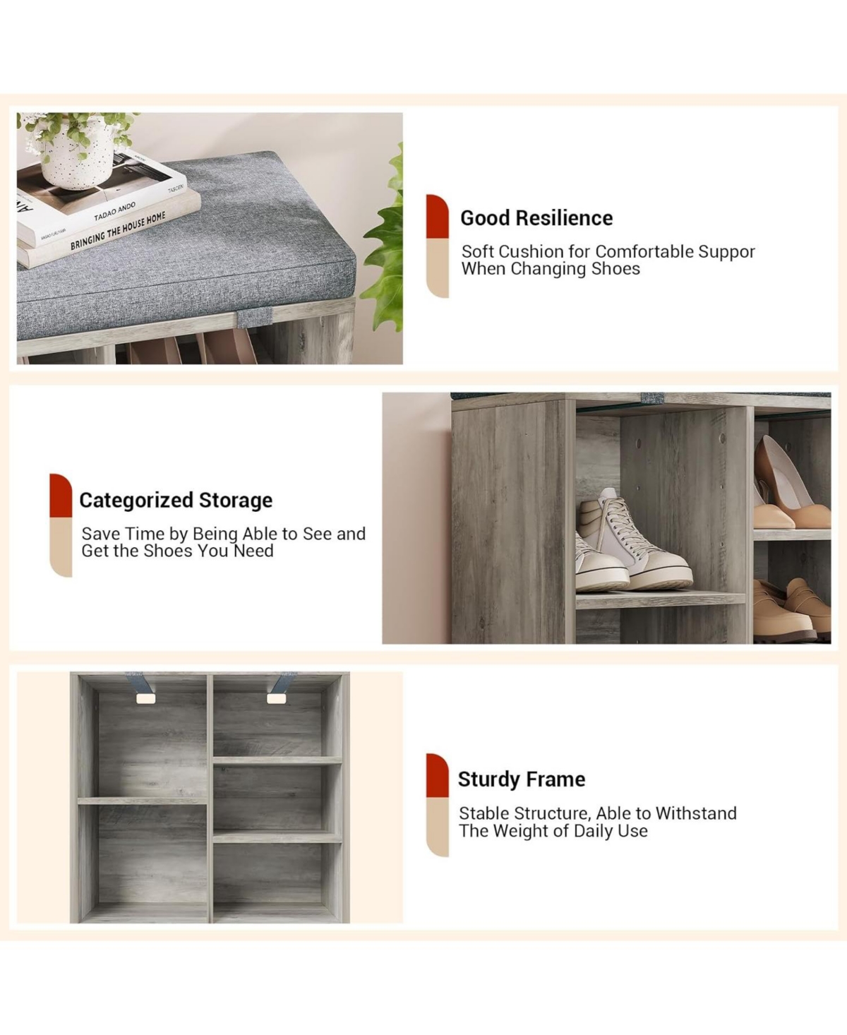 gaomon Entryway Shoe Bench with Storage and Cushioned Seat