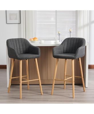 Streamdale  Furniture Modern Linen Bar Stools Set of 2 with Back & Armrest