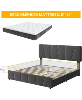 King Bed Frame Adjustable Headboard 4 Drawers Velvet Upholstered Tufted Platform Wood Support