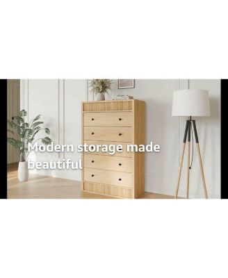 5 Drawer Tall Dresser for Bedroom, 31.5" Wide Fluted Chest of Drawers, Modern Wood Storage Cabinet