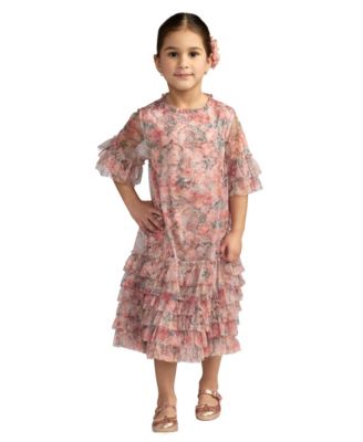 Big Girls Floral Printed Short Sleeve Ruffle Dress