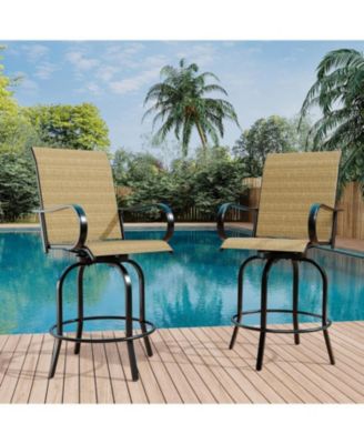 2 Piece Outdoor Swivel Bar Chairs, Patio High Swivel Bar Stools, All Weather High Back and Armrest Patio Chairs, Outdoor Rotating Chair