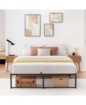   14 Inch Metal Platform Bed Frame Heavy Duty Slats Storage No Box Spring Needed Easy Build Durable