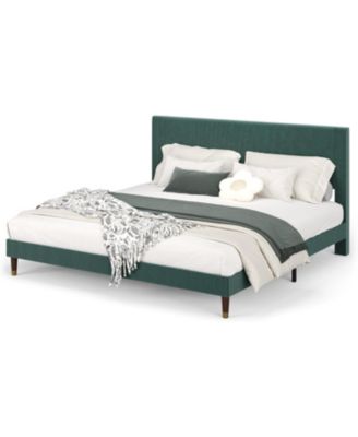 Corduroy Upholstered Bed Frame with Headboard Low Profile Modern Platform Wooden Slats No Box Spring Needed