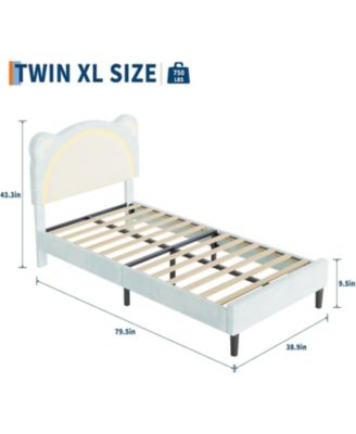 Twin XL Bed Frame Upholstered Platform for Kids Adjustable Headboard LED Light Wood Slats No Box Spring