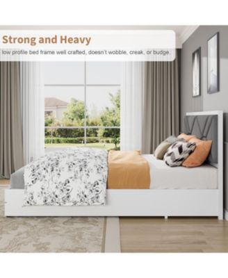 Full Size Upholstered Bed Frame Wooden Platform Upholstered Headboard Wood Slats No Box Spring Easy Assembly