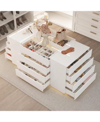 High Gloss 16 Drawer Dresser with Tempered Glass and LED Light Strip, Display Cabinet,Bedroom Armoire