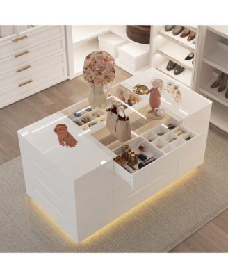 High Gloss 16 Drawer Dresser with Tempered Glass and LED Light Strip, Display Cabinet,Bedroom Armoire