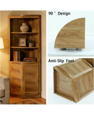 5-Tier Corner Cabinet, 66.9-Inch Tall Storage Cabinet with Fluted Doors & Open Shelves